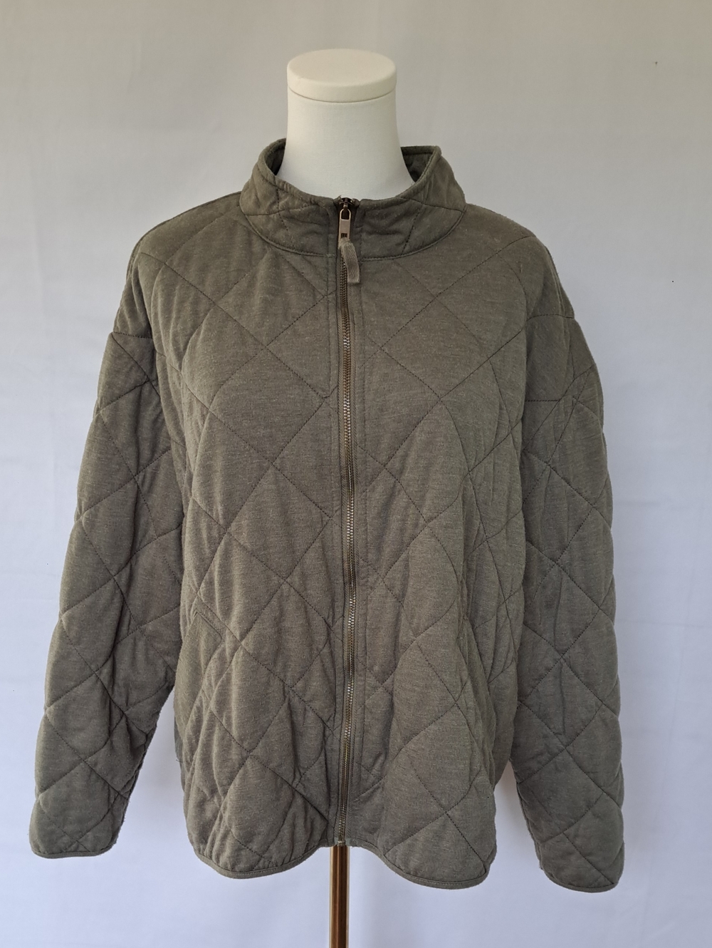 ​Jones New York Diamond Quilted Olive Green Zip Up Lightweight Jacket Coat 1X